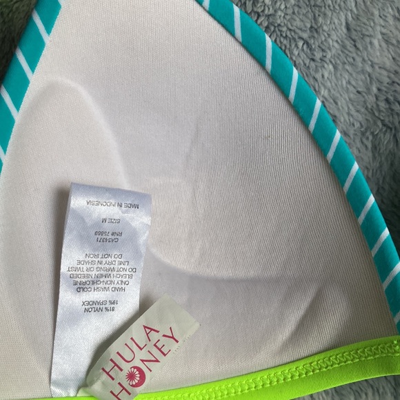 HULA HONEY💫Teal/Neon Yellow Striped 2 Piece String Bikini - Picture 11 of 12